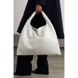 Bottega Veneta Large Leather Intrecciato Hop Bag White MSRP $5700